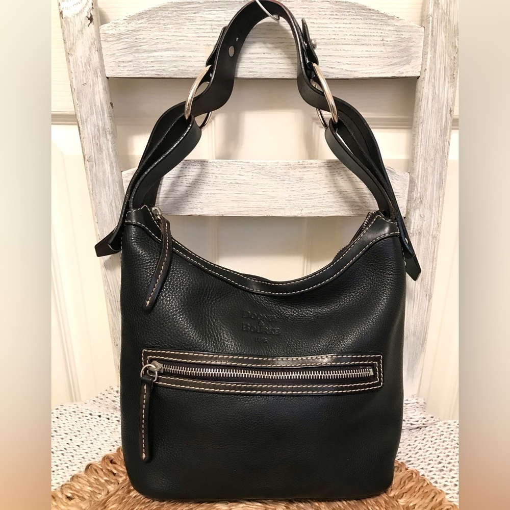 Vintage Dooney & Bourke Black Pebbled Leather Hobo Bag Y2K